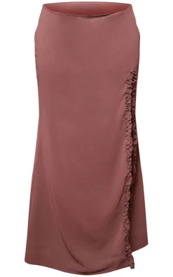 Plus Light Brown Chiffon Split Hem Maxi Skirt