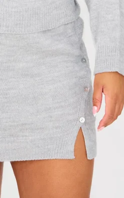 Plus Light Grey Asymmetric Fluffy Yarn Mini Skirt