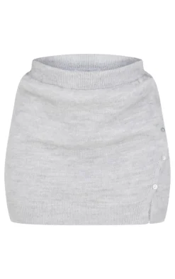 Plus Light Grey Asymmetric Fluffy Yarn Mini Skirt