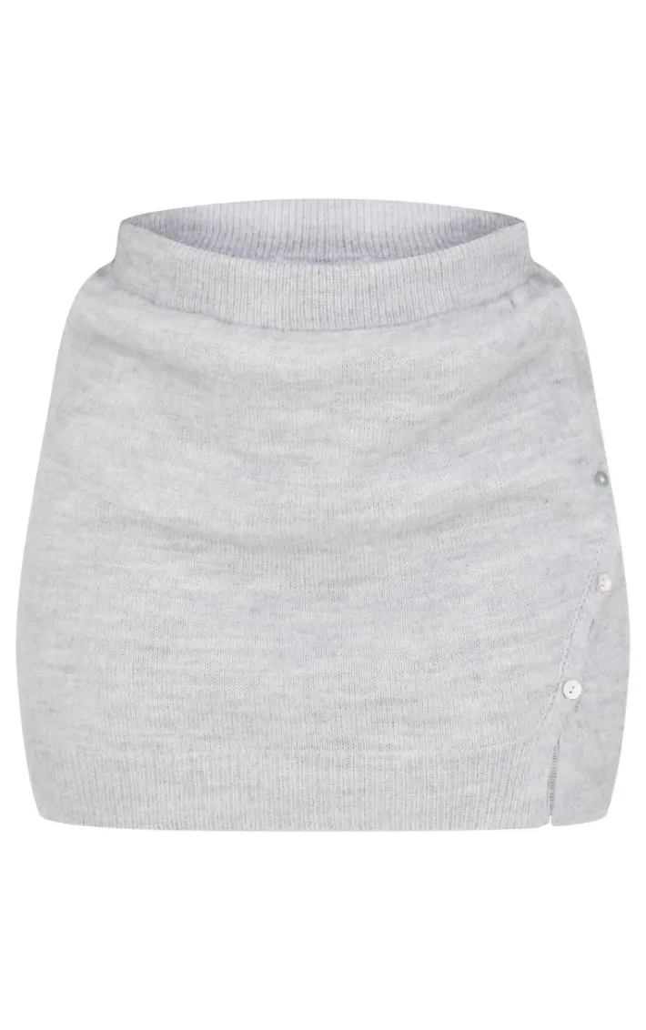 Plus Light Grey Asymmetric Fluffy Yarn Mini Skirt