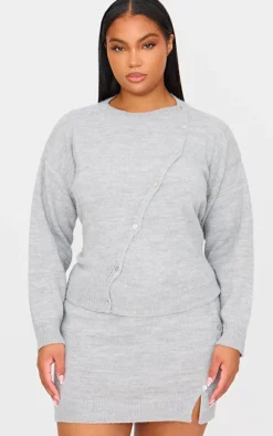 Plus Light Grey Asymmetric Fluffy Yarn Cardigan