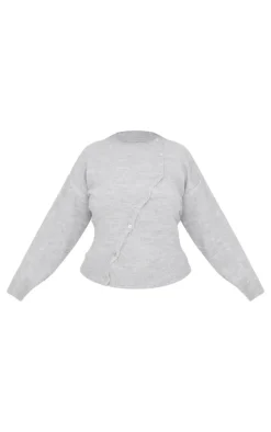 Plus Light Grey Asymmetric Fluffy Yarn Cardigan