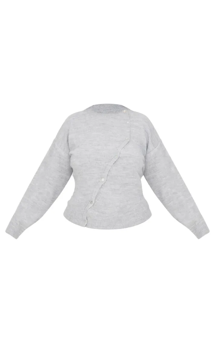 Plus Light Grey Asymmetric Fluffy Yarn Cardigan