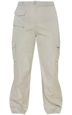 Plus Light Grey Pocket Front Cargo Straight Leg Pants