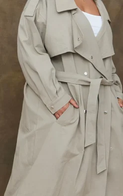 Plus Light Khaki Popper Detail Trench Coat