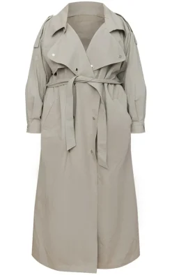 Plus Light Khaki Popper Detail Trench Coat