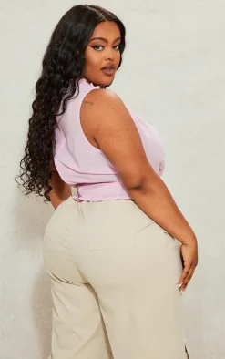 Plus Light Pink Plunge Front Ruffle Wrap Detail Top