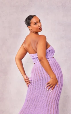 Plus Lilac Knitted Tie Front Bandeau Top