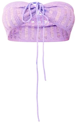 Plus Lilac Knitted Tie Front Bandeau Top
