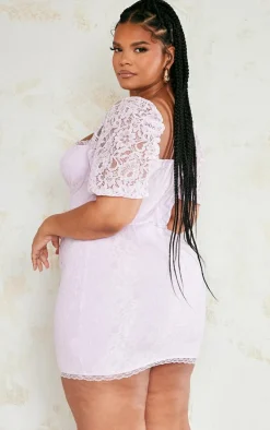 Plus Lilac Lace Cup Detail Bodycon Dress