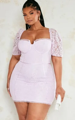 Plus Lilac Lace Cup Detail Bodycon Dress