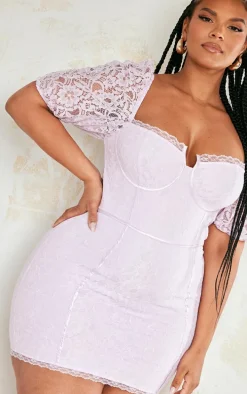 Plus Lilac Lace Cup Detail Bodycon Dress