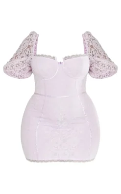 Plus Lilac Lace Cup Detail Bodycon Dress