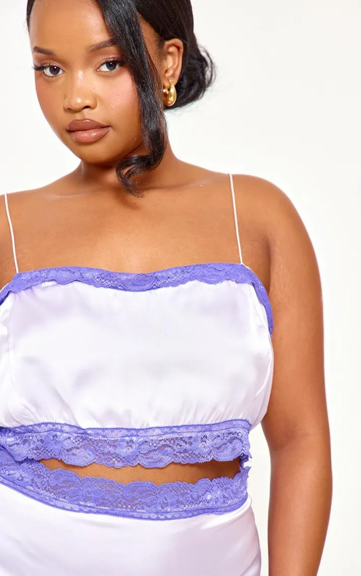 Plus Lilac Lace Detail Cropped Satin Top