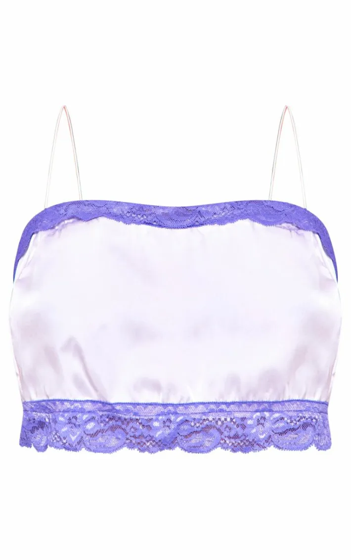 Plus Lilac Lace Detail Cropped Satin Top