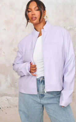 Plus Lilac PU Racer Neck Jacket