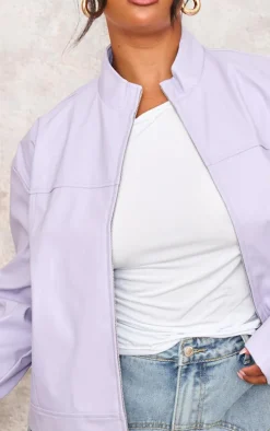 Plus Lilac PU Racer Neck Jacket
