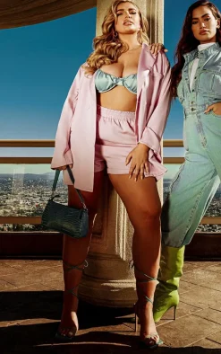 Plus Lilac Ruched Waist Suit Shorts