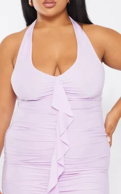 Plus Lilac Ruffle Detail Halterneck Bodycon Dress