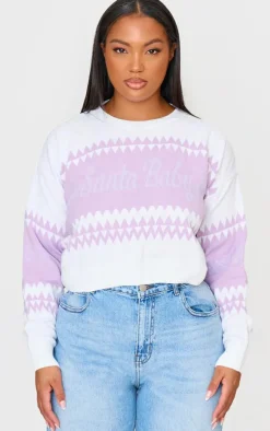 Plus Lilac Santa Baby Cropped Christmas Sweater