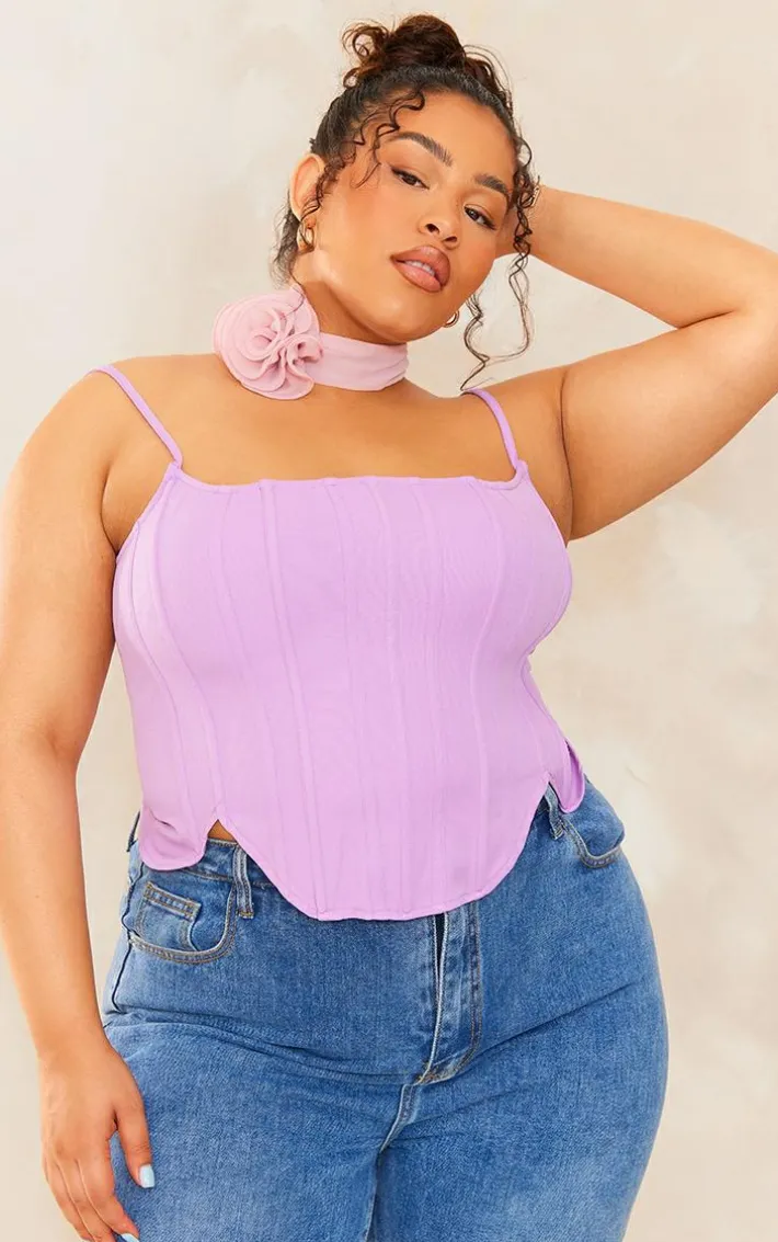 Plus Lilac Strappy Boned Corset