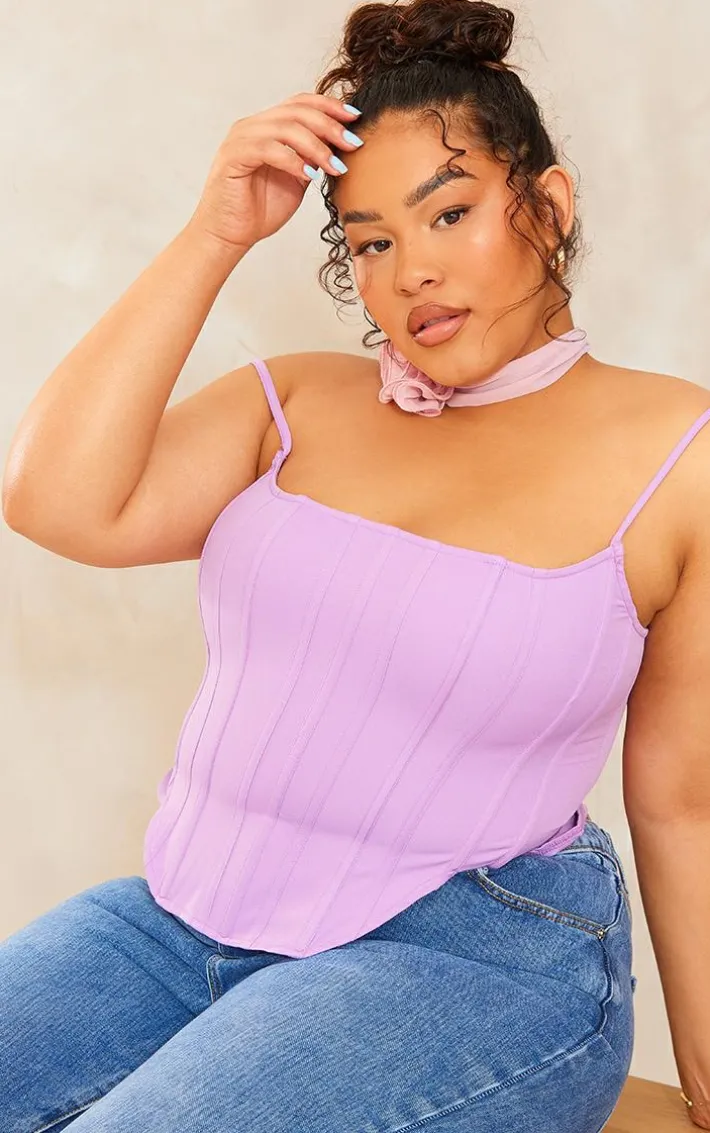 Plus Lilac Strappy Boned Corset