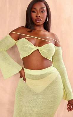 Plus Lime Knitted Twist Front Detail Crop Top
