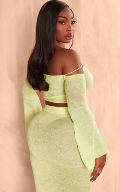 Plus Lime Knitted Twist Front Detail Crop Top