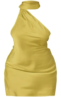 Plus Lime Satin Scarf Detail Bodycon Dress