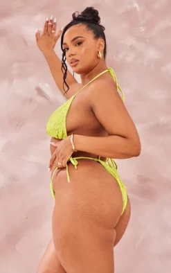 Plus Lime Snake Printed Tie Side Bikini Bottoms