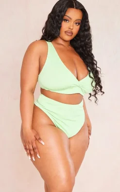 Plus Lime Textured High Waisted Bikini Bottoms