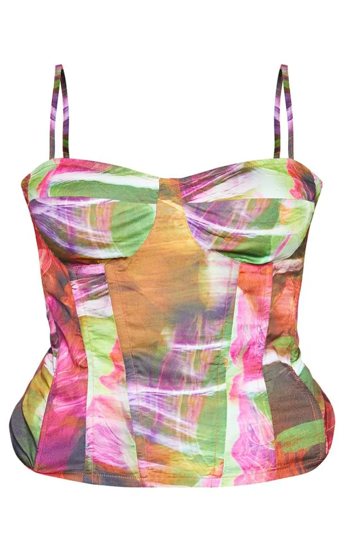 Plus Lime Textured Print Structured Corset Top