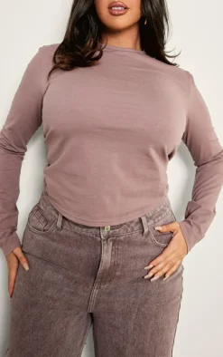 Plus Mauve Premium Cotton Long Sleeve Fitted T-shirt