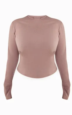 Plus Mauve Premium Cotton Long Sleeve Fitted T-shirt