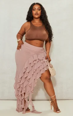 Plus Mauve Ruffle Detail Asymmetric Midi Skirt
