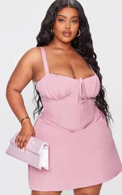 Plus Mauve Tie Front Boned Corset Mini Dress