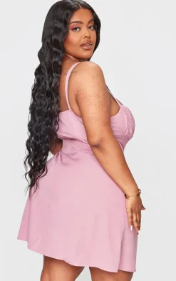 Plus Mauve Tie Front Boned Corset Mini Dress