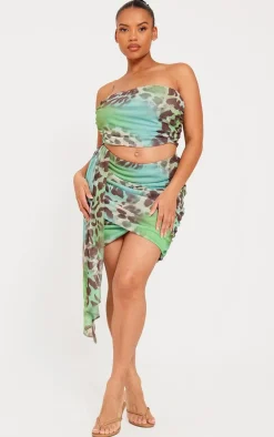 Plus Mesh Animal Print Ruched Drape Detail Mini Skirt