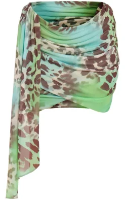 Plus Mesh Animal Print Ruched Drape Detail Mini Skirt