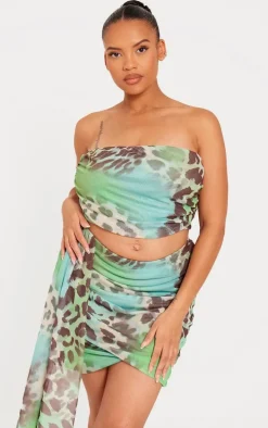 Plus Mesh Animal Print Wrap Bandeau Top