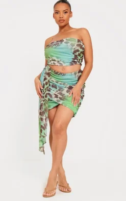 Plus Mesh Animal Print Wrap Bandeau Top