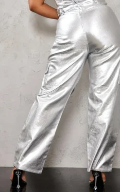 Plus Metallic Coated Denim Cargo Jeans