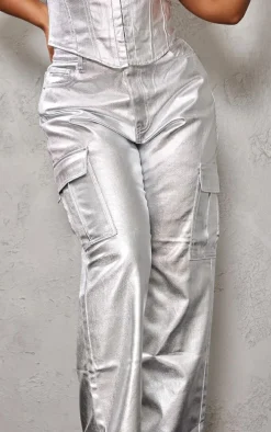 Plus Metallic Coated Denim Cargo Jeans