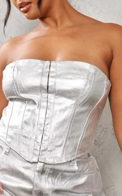 Plus Metallic Coated Denim Corset