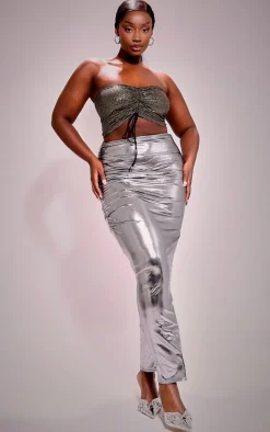 Plus Metallic Ruched Maxi Skirt