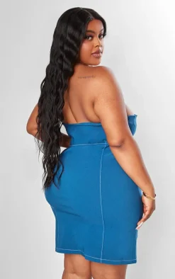 Plus Midnight Blue Asymmetric Seam Detail Zip Up Corset Bodycon Dress