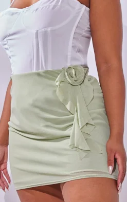 Plus Mint Green Corsage Detail Skirt