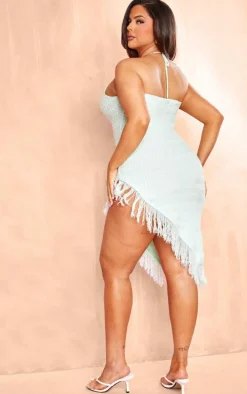 Plus Mint Green Knitted Fringe Detail Midi Dress