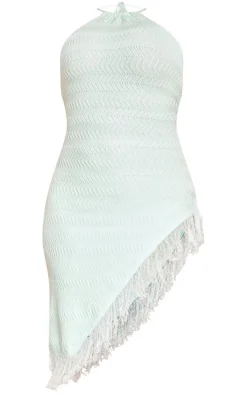 Plus Mint Green Knitted Fringe Detail Midi Dress
