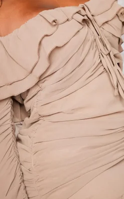 Plus Mocha Bardot Ruffle Detail Shift Dress